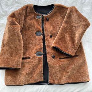 Sherpa Coat with leather details, size small